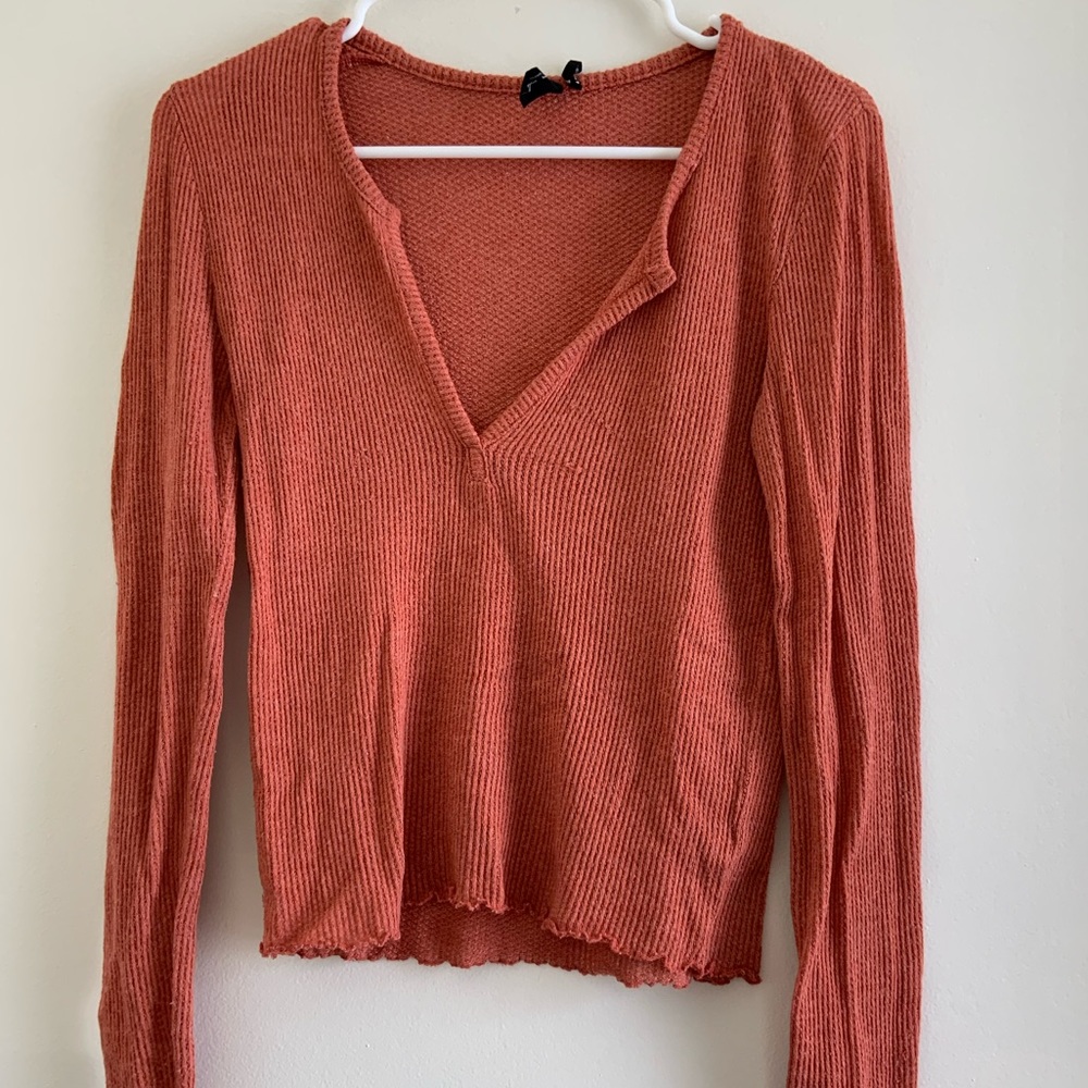 V-Neck Long Sleeve Fitted Sweater